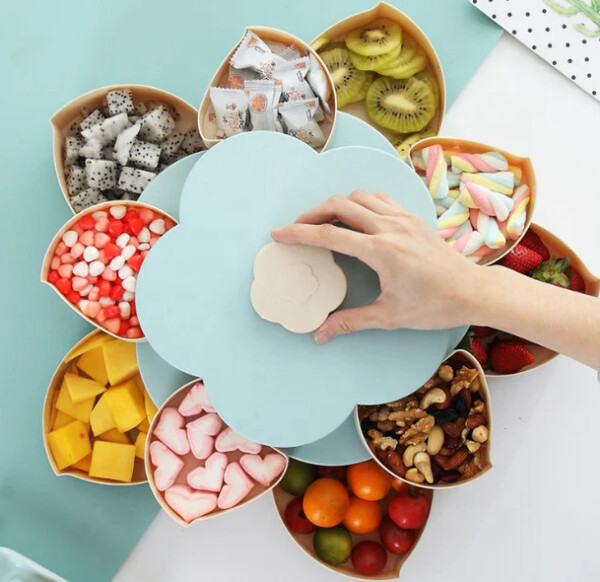 Складна двоярусна цукерка SUNROZ Flower Candy Box, що обертається, для цукерок і фруктів Складна двоярусна цукерка SUNROZ Flower Candy Box, що обертається, для цукерок і фруктів