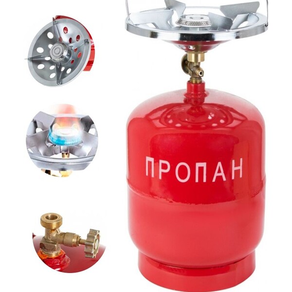 Газовий балон Пропан УКП-83 з пальником 5 л, Туристичний газовий балон з пальником червоний,5 літрів Газовий балон Пропан УКП-83 з пальником 5 л, Туристичний газовий балон з пальником червоний,5 літрів