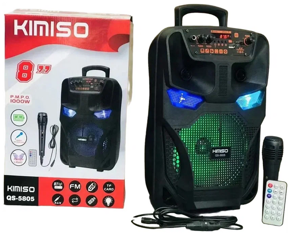 Легка та функціональна колонка-валіза Kimiso QS-5805 з мікрофоном (USB/BT/FM). Легка та функціональна колонка-валіза Kimiso QS-5805 з мікрофоном (USB/BT/FM).